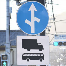 異形矢印標識(指定方向外進行禁止)。神奈川県葉山町にある。
