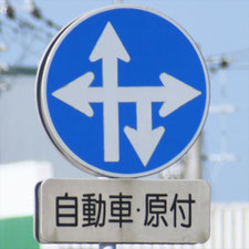 異形矢印標識(指定方向外進行禁止)。熊本県熊本市にある。