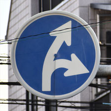 異形矢印標識(指定方向外進行禁止)。広島県広島市にある。