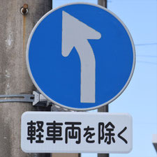 異形矢印標識(指定方向外進行禁止)。静岡県富士市にある。
