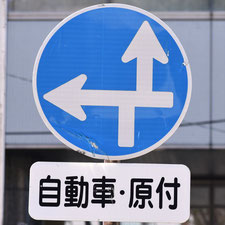 異形矢印標識(指定方向外進行禁止)。長野県諏訪市にある。