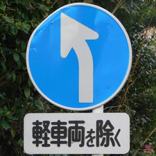 異形矢印標識(指定方向外進行禁止)。静岡県沼津市にある。
