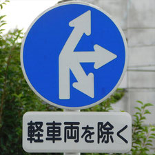異形矢印標識(指定方向外進行禁止)。静岡県浜松市にある。