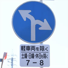 異形矢印標識(指定方向外進行禁止)。静岡県島田市にある。
