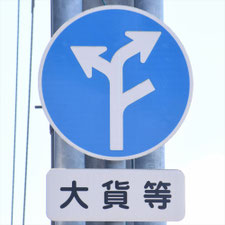 異形矢印標識(指定方向外進行禁止)。広島県広島市にある。