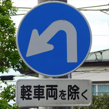 異形矢印標識(指定方向外進行禁止)。静岡県浜松市にある。