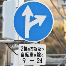 異形矢印標識(指定方向外進行禁止)。広島県広島市にある。