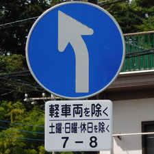 異形矢印標識(指定方向外進行禁止)。静岡県沼津市にある。