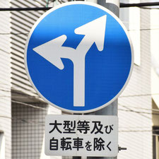 異形矢印標識(指定方向外進行禁止)。広島県広島市にある。