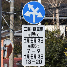 異形矢印標識(指定方向外進行禁止)。神奈川県大磯町にある。