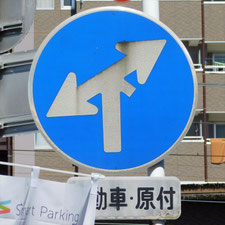 異形矢印標識(指定方向外進行禁止)。岐阜県多治見市にある。