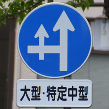 異形矢印標識(指定方向外進行禁止)。茨城県日立市にある。