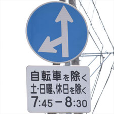 異形矢印標識(指定方向外進行禁止)。茨城県土浦市にある。