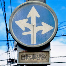 異形矢印標識(指定方向外進行禁止)。広島県広島市にある。