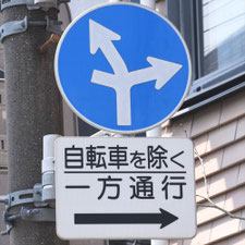 異形矢印標識(指定方向外進行禁止)。東京都中野区にある。