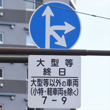 異形矢印標識(指定方向外進行禁止)。神奈川県平塚市にある。