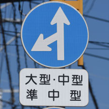 異形矢印標識(指定方向外進行禁止)。熊本県熊本市にある。