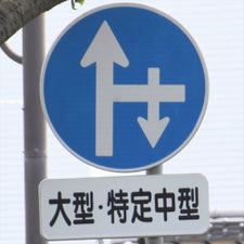 異形矢印標識(指定方向外進行禁止)。茨城県日立市にある。