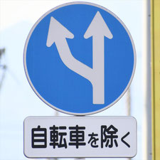 異形矢印標識(指定方向外進行禁止)。群馬県桐生市にある。
