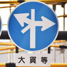 異形矢印標識(指定方向外進行禁止)。広島県広島市にある。
