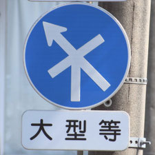 異形矢印標識(指定方向外進行禁止)。熊本県熊本市にある。