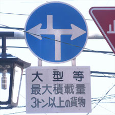 異形矢印標識(指定方向外進行禁止)。熊本県熊本市にある。