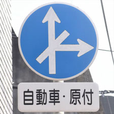 異形矢印標識(指定方向外進行禁止)。岐阜県岐阜市にある。