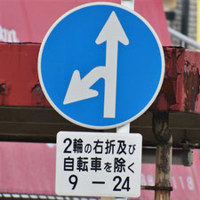 異形矢印標識(指定方向外進行禁止)。広島県広島市にある。