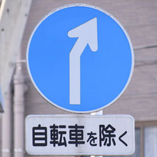異形矢印標識(指定方向外進行禁止)。群馬県館林市にある。