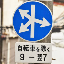 異形矢印標識(指定方向外進行禁止)。広島県広島市にある。