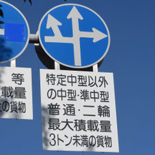 異形矢印標識(指定方向外進行禁止)。熊本県熊本市にある。