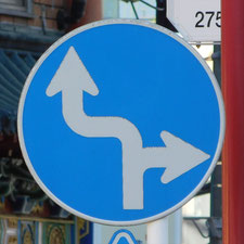 異形矢印標識(指定方向外進行禁止)。神奈川県大和市にある。
