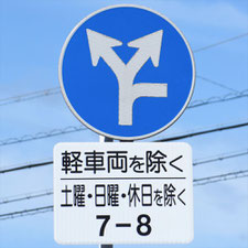 異形矢印標識(指定方向外進行禁止)。静岡県浜松市にある。