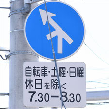 異形矢印標識(指定方向外進行禁止)。栃木県足利市にある。