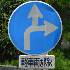 異形矢印標識(指定方向外進行禁止)。静岡県浜松市にある。