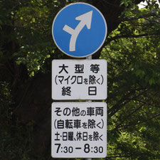 異形矢印標識(指定方向外進行禁止)。茨城県土浦市にある。
