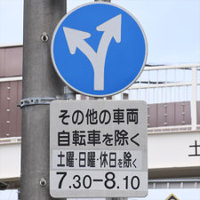 異形矢印標識(指定方向外進行禁止)。茨城県土浦市にある。