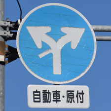 異形矢印標識(指定方向外進行禁止)。岐阜県養老町にある。