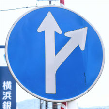異形矢印標識(指定方向外進行禁止)。神奈川県湯河原町にある。