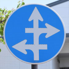 異形矢印標識(指定方向外進行禁止)。広島県尾道市にある。