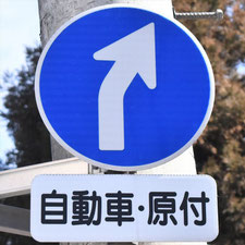 異形矢印標識(指定方向外進行禁止)。長野県諏訪市にある。