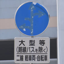 異形矢印標識(指定方向外進行禁止)。茨城県つくば市にある。