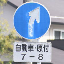 異形矢印標識(指定方向外進行禁止)。岐阜県岐南町にある。