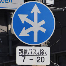 異形矢印標識(指定方向外進行禁止)。東京都江戸川区にある。