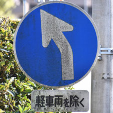 異形矢印標識(指定方向外進行禁止)。静岡県熱海市にある。