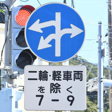 異形矢印標識(指定方向外進行禁止)。神奈川県葉山町にある。
