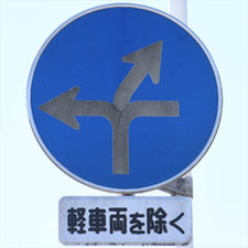 異形矢印標識(指定方向外進行禁止)。静岡県島田市にある。