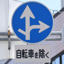 異形矢印標識(指定方向外進行禁止)。大阪府高槻市にある。