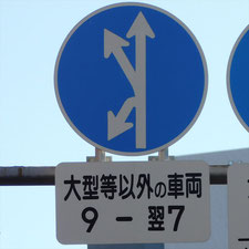 異形矢印標識(指定方向外進行禁止)。神奈川県川崎市幸区にある。