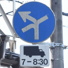 異形矢印標識(指定方向外進行禁止)。静岡県静岡市清水区にある。
